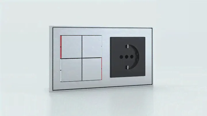 Pushbutton with thermostat and socket point for 2-fold plate (60x55 mm module)