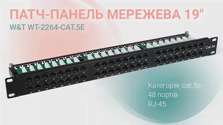 Патч-панель сетевая на 48 портов от бренда W&T WT-2264-CAT.5E